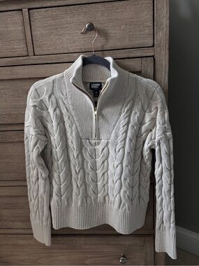Lands' End  Cream Cable-Knit Half-Zip Sweater
